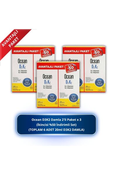 Orzax Ocean D3K2 Drops 20 ml Set of 2 X 3 (Total 6 Pcs 20ml)