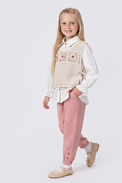 Minik Dolap طقم بناتي محبوك من 3 قطع - وردي