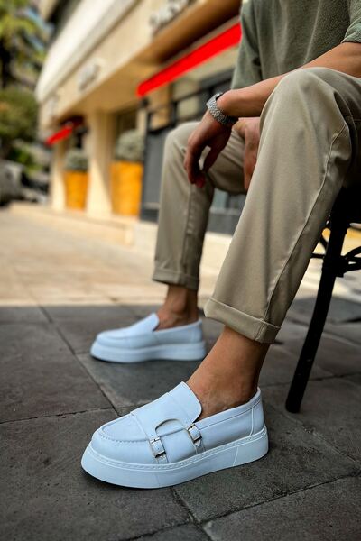 Mhoda Shoes حذاء RLX-417 Mancini الكلاسيكي للرجال بدون أربطة - أبيض