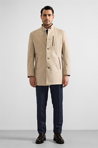 SÜVARİ Bej Regular Hakim Yaka Düz Yan Cepli Kaban