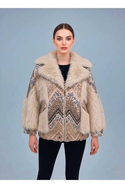 Rabiossa Kadın Payet İşlemeli Kürk Detaylı Tasarım ceket