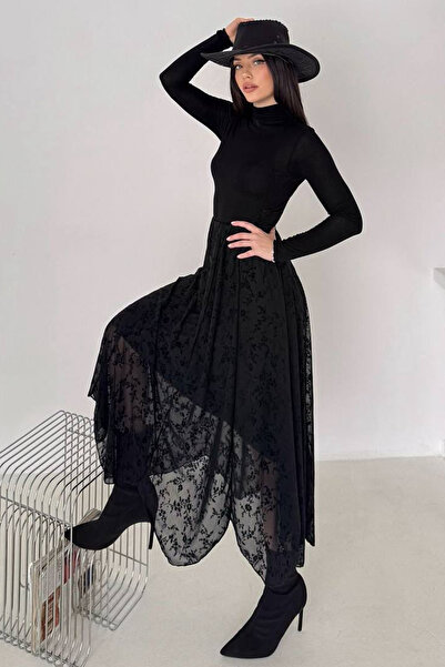 Noa&Noa Floral Patterned Asymmetrical Skirt – Black Romance