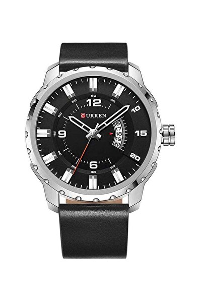 Curren Men's Leather Analog Wrist Watch WT-CU-8245-B - 50 mm -Black