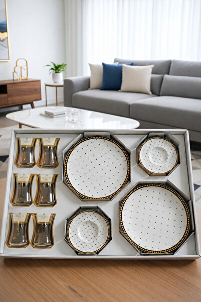 Kezze 18 Parça HRC Pasta Takımı| 6 Adet Çay Bardağı 6 Adet Çay Tabağı 6 Adet ...