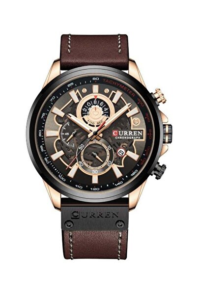 Curren ساعة رجالية مقاومة للماء بسوار من جلد أصلي، كرونوغراف كوارتز