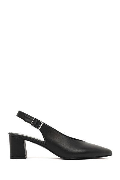 Derimod Women's Black Open-Back Thick Heeled Leather Shoes 26Pfd161018