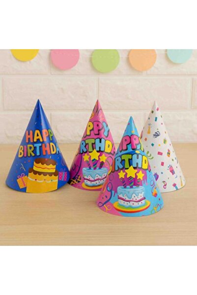 Generic Colorful Cake and Stars Paper Birthday Hat 12 Hats