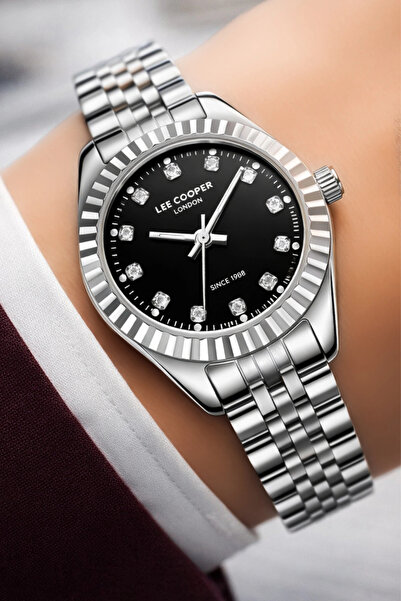 Lee Cooper Silver-Black Color Steel Strap & Case Women's Wristwatch with Brac...