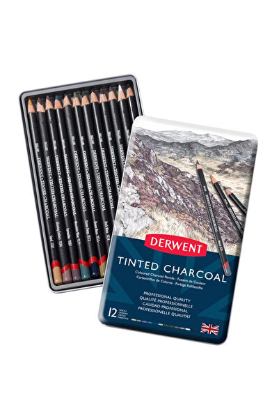Derwent Tinted Charcoal Sulandırılabilen Renkli Füzen Kalem 12li Set