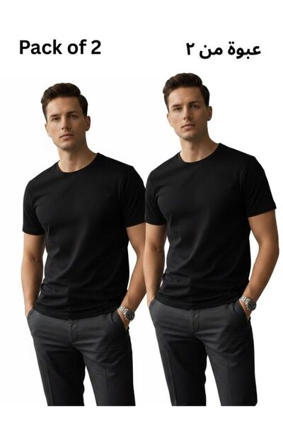 Premium Men’s Black Round Neck T-Shirt Pack of 2 – Cotton Slim Fit