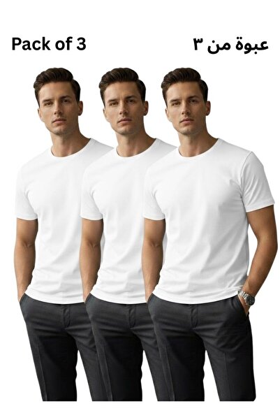 Premium Men’s White Cotton Round Neck T-Shirt Pack of 3 – Soft Basics