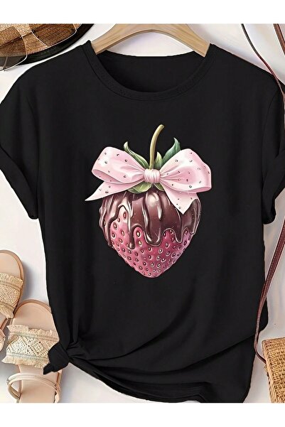 shams style Kiraz Baskısı kadin Tişoürtü t-shirt