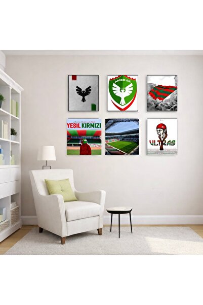 aysra shop Amed SK 6’lı Dekoratif MDF Tablo Seti – Yeşil Kırmızı Taraftar Duv...