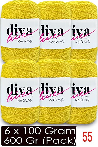 Diva İplik 1.5 mm - 600 Gr - Polyester Macrame Bag Rope (Pack of 6) 55 Canary...