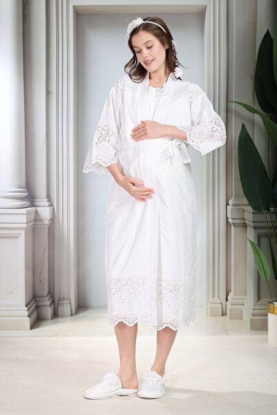 Lohussa New Season Ecru Fisto Linen Dressing Gown Special Design Summer Cotto...