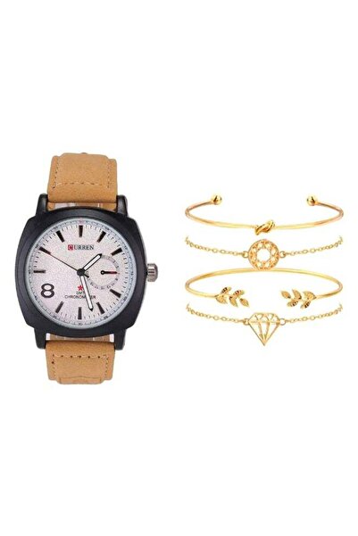Curren unisex Analog Quartz Watch With 4 Bracelet Set