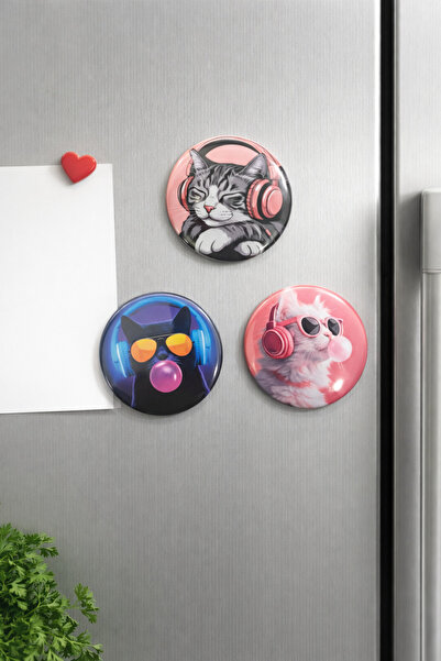 COLORMATE 3 Adet Kedi Temalı 58mm Buton Magnet | Parlak Kaplama | Mıknatıslı ...