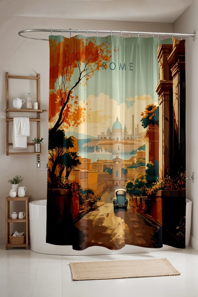 EVPANYA Bathroom Curtain, Roman Streets Patterned Shower Curtain, Bathtub Cur...