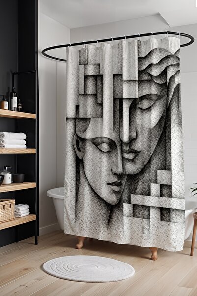 EVPANYA Perdeau de baie, perdea de duș cu model siluete desenate în creion, p...