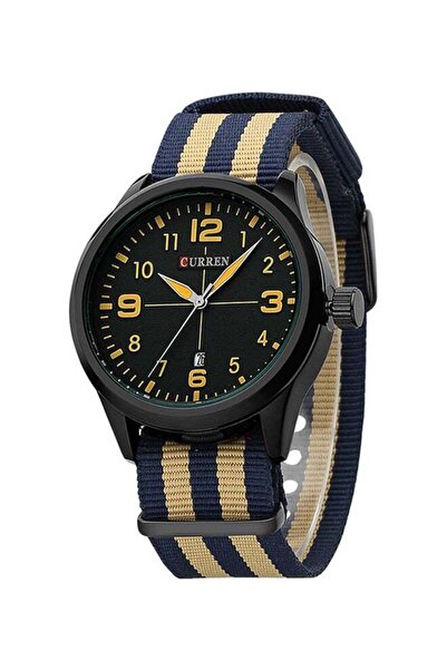 Curren men Water Resistant Nylon Analog Watch 8195 - 42 mm - Beige/Blue