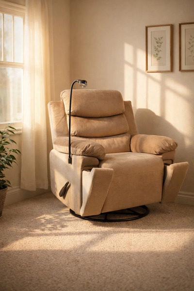 MARIA HOMES Luxury Brown Fabric Swivel Rocker Recliner Chair with Built-in Ph...