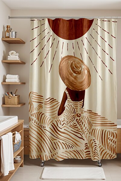 EVPANYA Завеса за баня, бохемска бронзова завеса за душ с летни мотиви, завес...