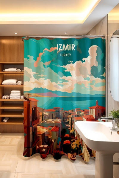 EVPANYA Perdeau de baie, Perdeau de duș cu model Soare în Iznik, Perdeau pent...