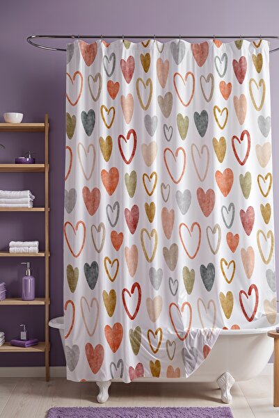 EVPANYA Perdeau de baie, perdea de duș cu model inimi moderne, perdea pentru ...