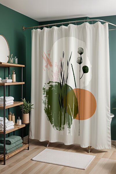 EVPANYA Bathroom Curtain, Bohemian Green Orange Plants Patterned Shower Curta...