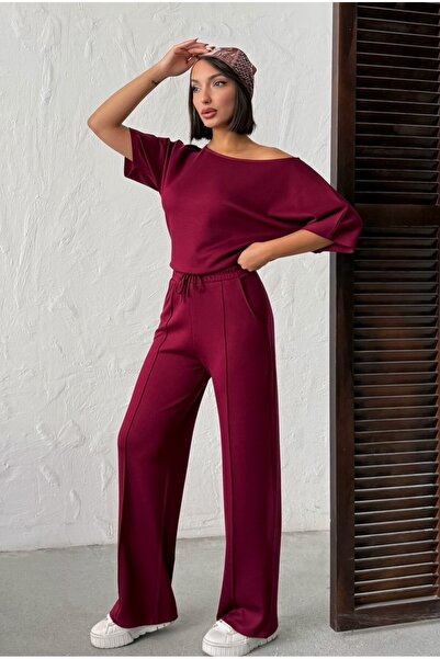 MEECY Kayık Collar Short Sleeve Two-Piece Set