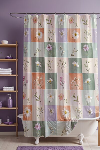 EVPANYA Bathroom Curtain, Spring Squares Patterned Shower Curtain, Bathtub Cu...