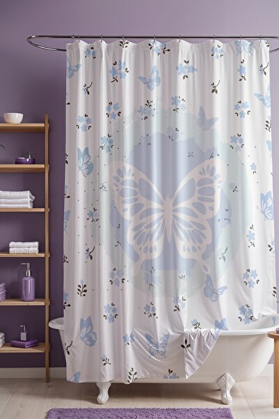 EVPANYA Perdeau de baie, perdea de duș cu model fluturi albaștri pastel, perd...