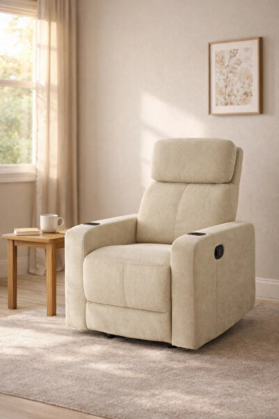 MARIA HOMES Modern Beige Recliner Armchair with Dual Cup Holders for Ultimate...