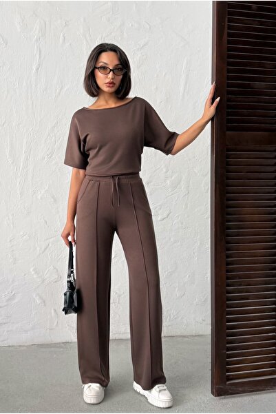 MEECY Kayık Collar Short Sleeve Two-Piece Set