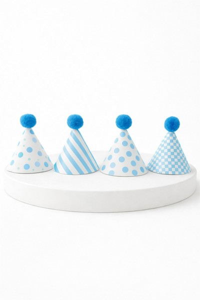Minia Mavi Erkek Bebek Parti Doğum günü için Oyuncak Şapkası 10 cm x 4 Adet