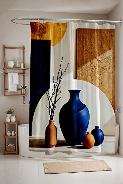 EVPANYA Bathroom Curtain, Abstract Vases Patterned Shower Curtain, Bathtub Cu...