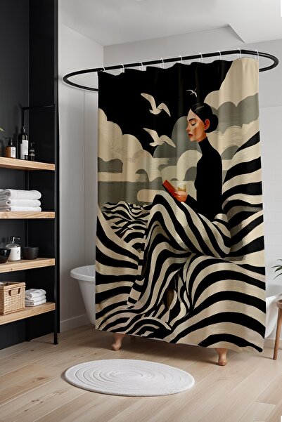 EVPANYA Bathroom Curtain, Striped Silence Patterned Shower Curtain, Bathtub C...