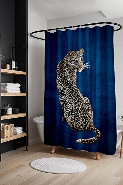 EVPANYA Bathroom Curtain, Navy Blue Leopard Patterned Shower Curtain, Bathtub...