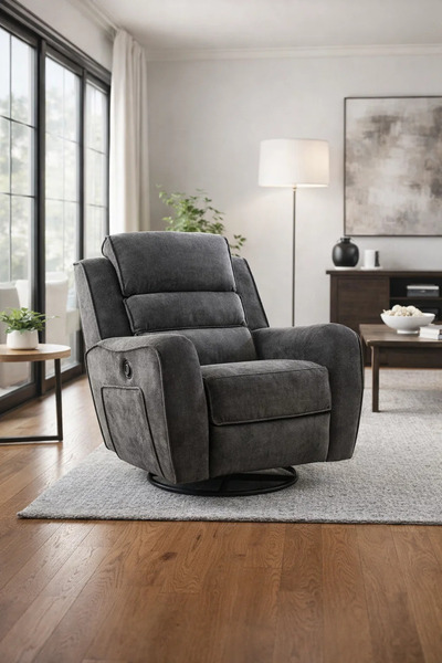 MARIA HOMES Premium Dark Grey Swivel Rocker Recliner Chair with Side Pockets ...