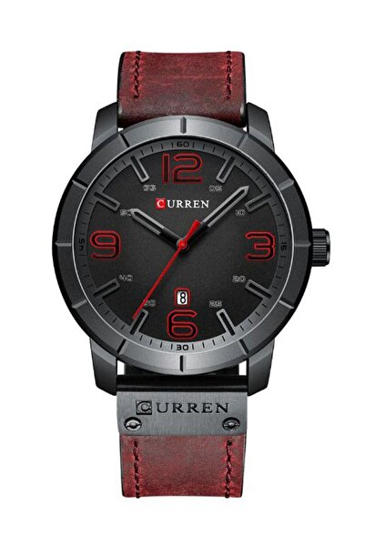 Curren Men's Leather Analog Watch 8327 - 48 mm - Red
