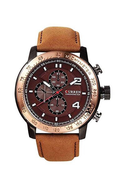 Curren ساعة رجالية تناظرية مقاومة للماء من جلد 8190 - 46 مم - بني