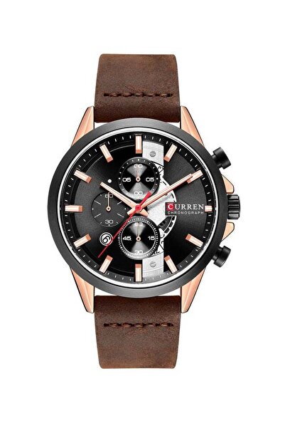 Curren ساعة كرونوغراف رجالية مقاومة للماء بسوار من جلد أصلي، ساعة كوارتز كاجوال