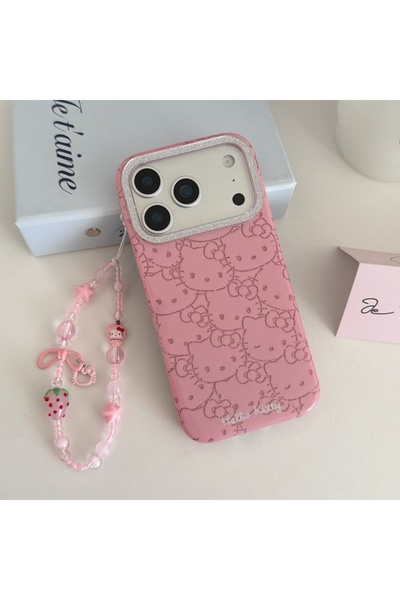 Choice5 iPhone17 Pro Max With Wristband Full Screen Pink Lines Hello Kitty Gl...