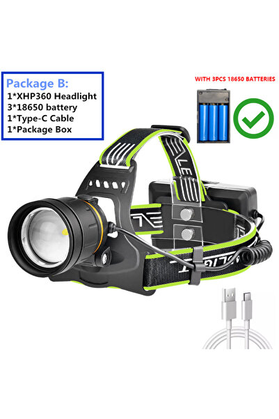 Choice H191P360 with18650 High Power XHP360 Headlamp LED Flashlights 36-core ...