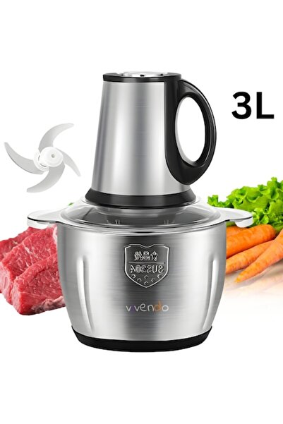 Vivendo Electric Chopper, Stainless Steel, 4 Blades, 2 Speeds, 3L Bowl, 300W