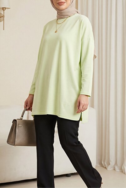 Modamorfo Tunica larga din bumbac pieptanat cu detaliu inimă și șliț - Galben...