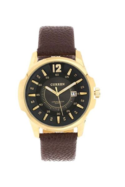 Curren ساعة يد رجالية مقاومة للماء، تناظرية، موديل 8123 - 45 مم - بني