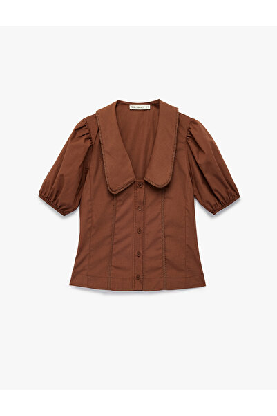 Koton Cotton Short Balloon Sleeve Buttoned Baby Collar Lace Shirt