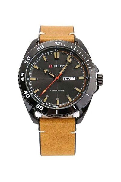 Curren ساعة يد رجالية مقاومة للماء، تناظرية، موديل 8272 - 44 مم - بني