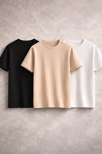 pepule Ανδρικό μπλουζάκι 3 τεμαχίων με λαιμόκοψη ποδηλάτου, με υφή, από κανον...